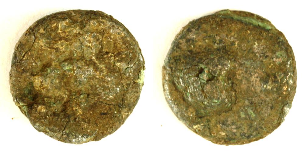 Romersk denar. Diameter: 16 mm.
