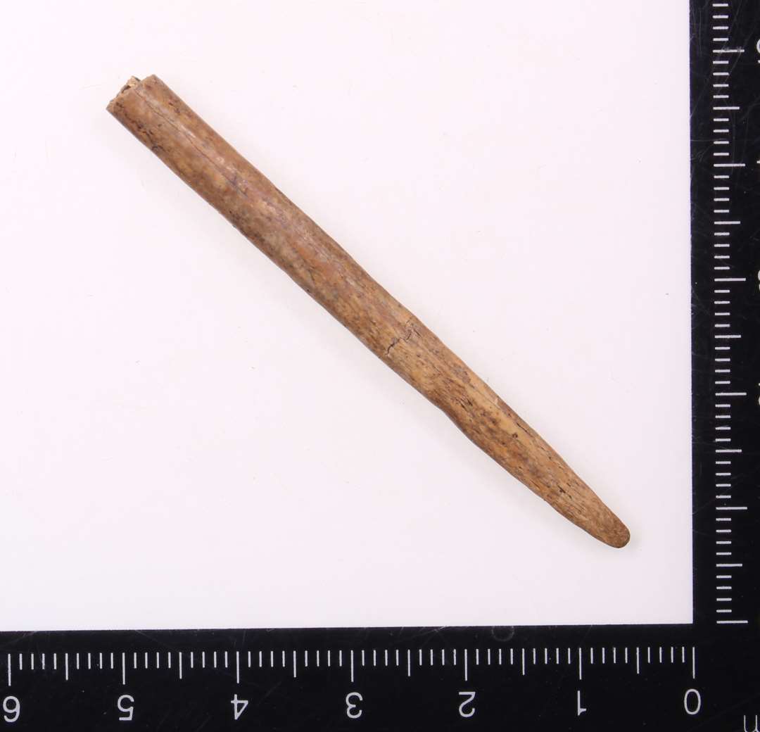 Fragment af nål eller anden genstand af ben. Længde: 6 cm.
