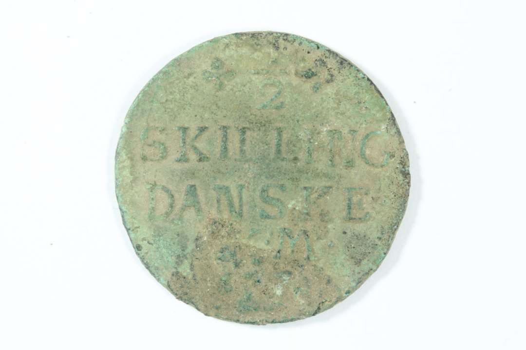 Chr. 7. ½ Skilling Danske, 1771, ø 25 mm.  Rx 32
