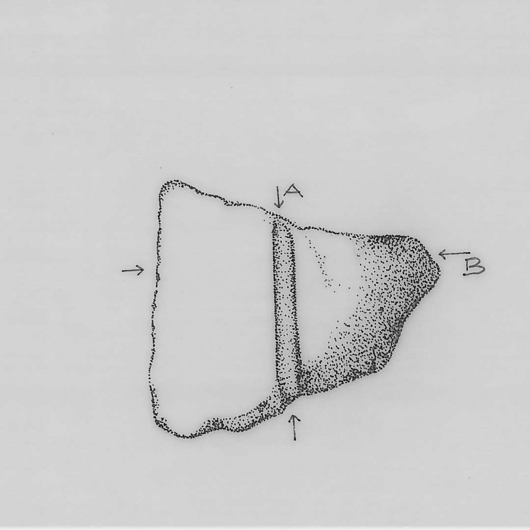 4 fragmenter af støbeformshalvdel af finmagret, kvartsblandet, gråbrunligt lergods med et støbefordybning til tynd aflang genstand. Mål: 2,3-4,5 cm.