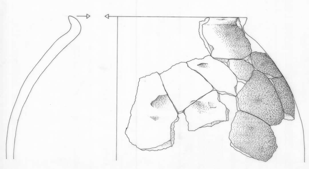 1 samling sideskår og skårflager af gråbrunligt, grovmagret lergods, gruppe 4, Sammenlimet med et skår fra D6494.