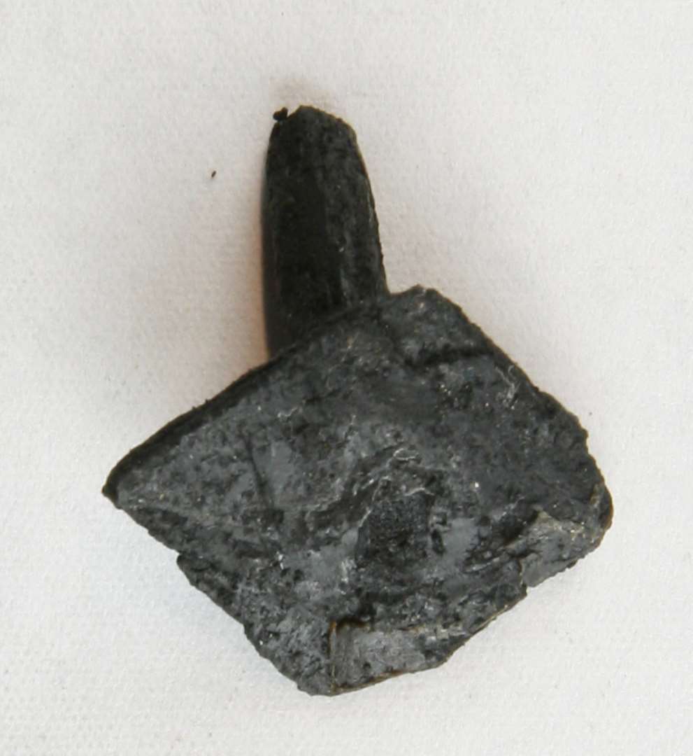 1 fragmenteret, forrustet jernsøm med rhombeformet hoved og overbrudt stift. Hovedets tværmål: 1,6 x 2,2 cm. Klinknagle