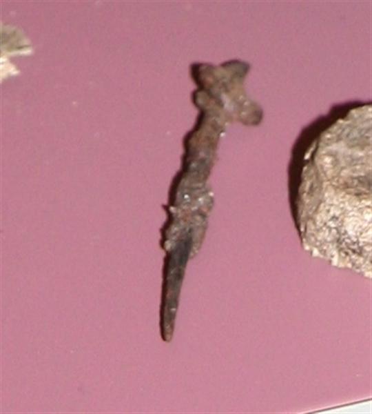 En dragtnål med ringhoved af jern. L: 6,3 cm.